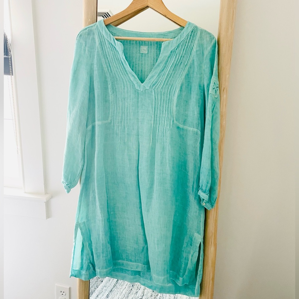 120% Lino Aqua Cover-up Size 40, EUC